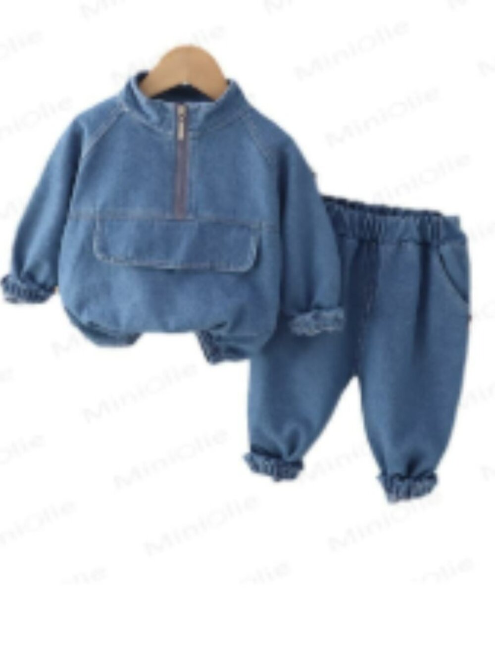 MiniOlie Toddler 2-Piece Zipper Denim Cool Blue / 2-3T Matching Set